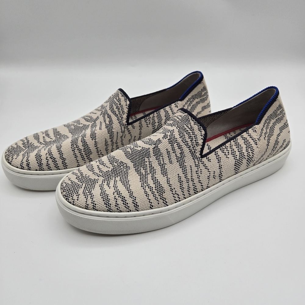 Rothy's The Sneaker Maritime Tiger Slip On Shoes Gray Stripe Women's Size 8.5